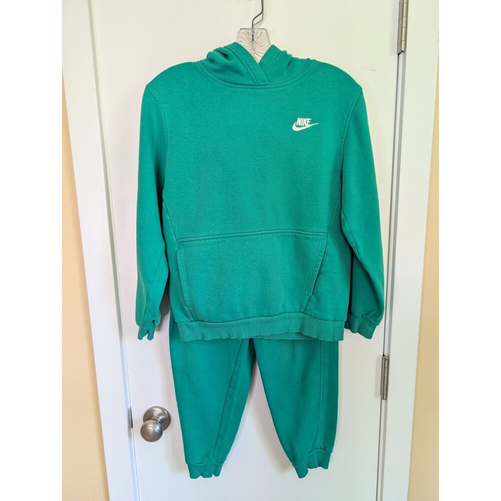 Nike Kids Sweat Suit Matching Set Girl's Large Green Back To School Swoosh Logo